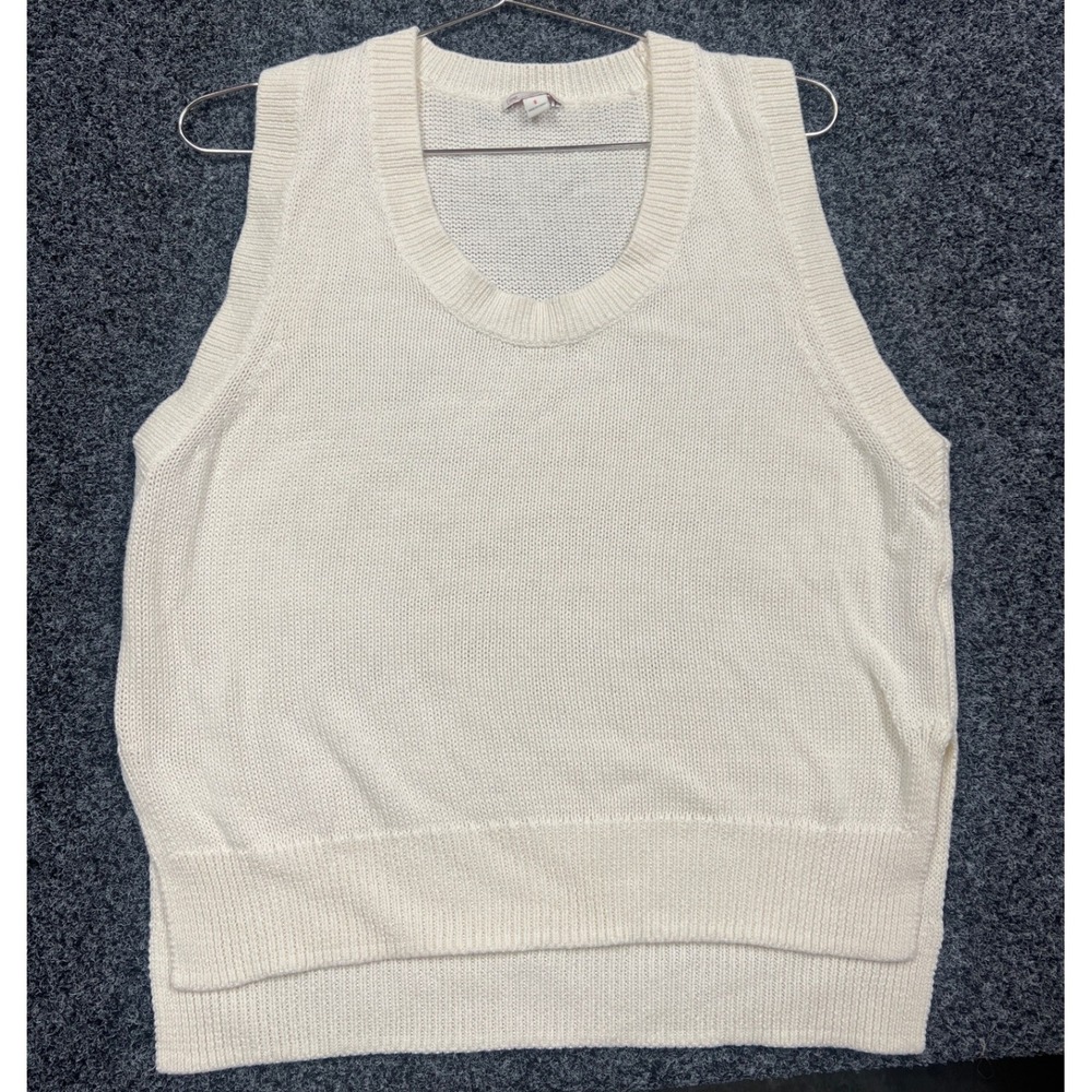 Gap Sweater Vest Womens S White Cotton Knit Scoop Neck High Low Hem Preppy SEO